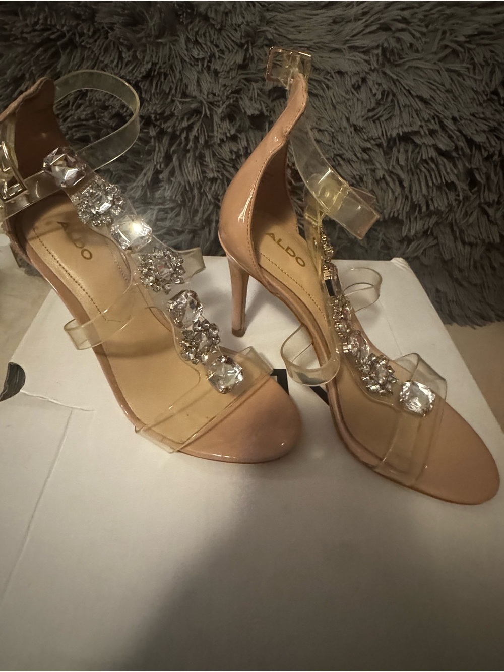 ALDO Nude Patent and Clear Jewel-Strap Stilettos